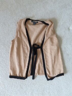 French Connection Peach Sleeveless Tie-Front Knit Vest with Black Trim